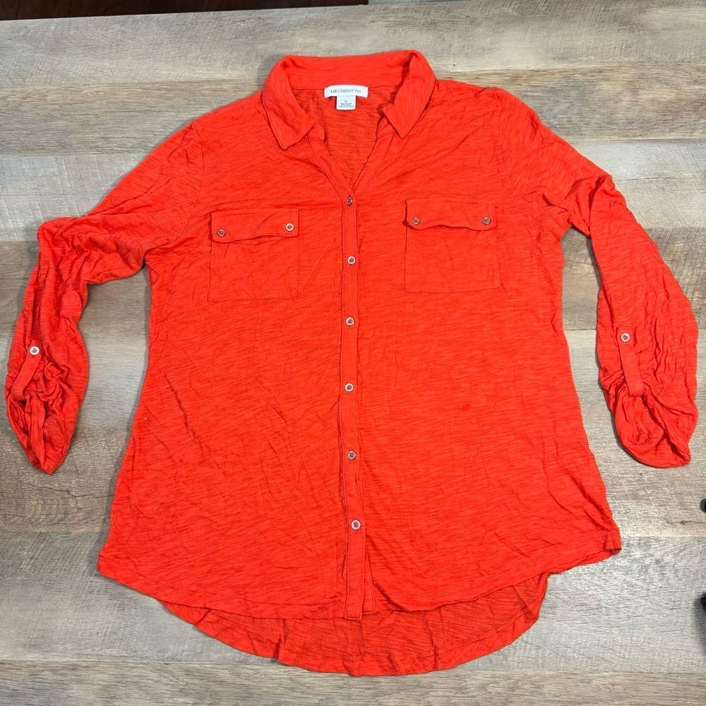 Liz Claiborne Orange Button-Up Shirt w/ 3/4 Sleeves and Front Pockets Size XL
